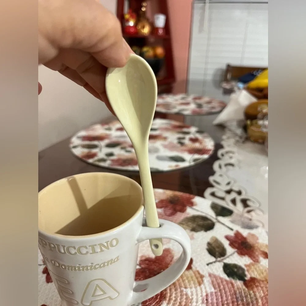 Dominican Republic White & yellow coffee mug Cream Coffee & Tea Mug with spoon